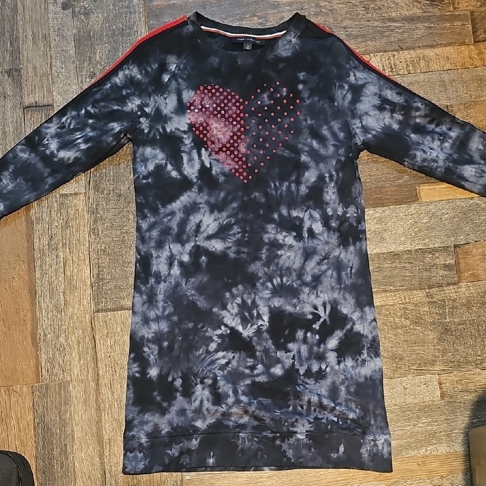Tommy Hilfiger Women Blue Tie Dye Sweatshirt Drees S Heart Side Stripe. - Picture 8 of 11